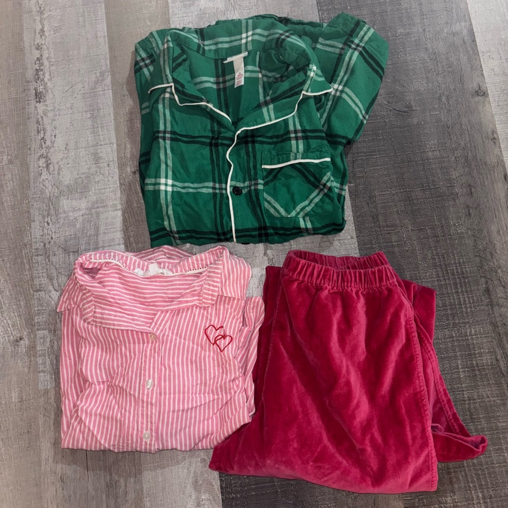 🌷Green Plaid, Pink Striped and Pink Pants Pajama Set
